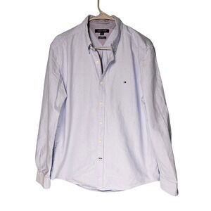 Tommy Hilfiger Men's Light Blue Custom Fit Oxford Button Down Shirt Large Preppy
